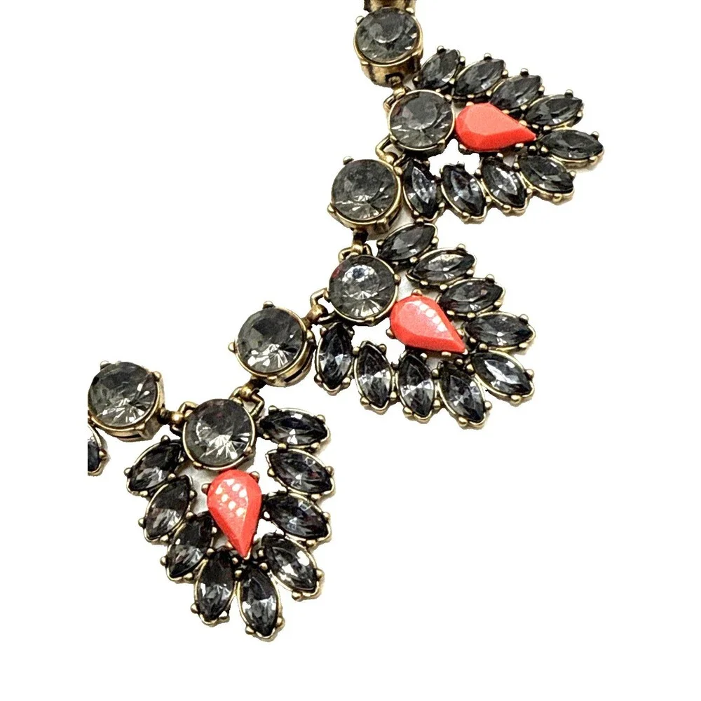 NWOT J. Crew Bib Necklace Gray Smoky Crystal Coral Pink Riviere Rivoli 20